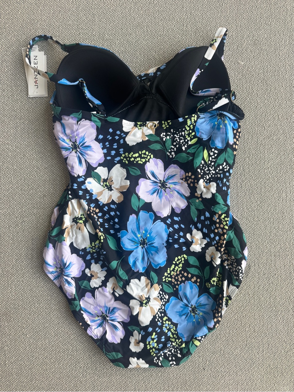 NWT Jantzen Black Blue Floral Tummy Control One Piece Swimsuit Size 14 - Picture 6 of 6